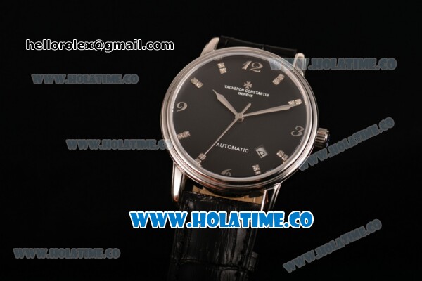 Vacheron Constantin Patrimony Miyota 9015 Automatic Steel Case with Black Dial and Silver Arabic Numeral/Diamonds Stick Markers - Click Image to Close
